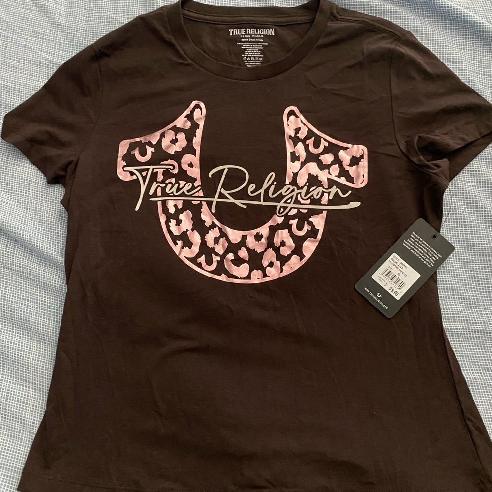 True Religion Chocolate Tee with Pink Accents